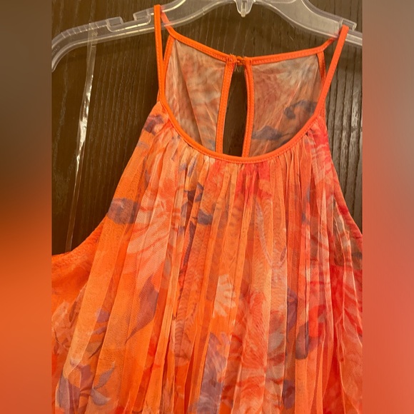 Candalite Womens Orange Multicolor Mesh Sleeveless Long Flowy Maxi Dress 2X - Picture 3 of 11